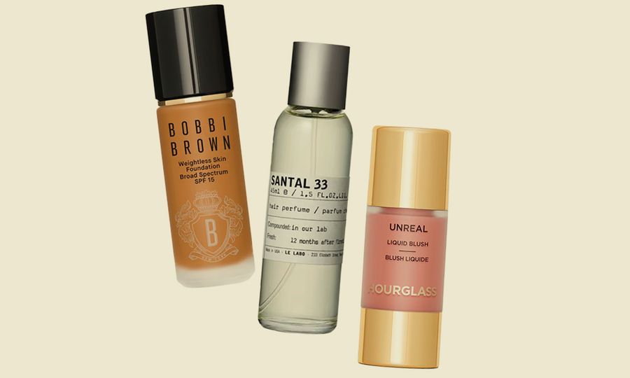 various beauty products on being background