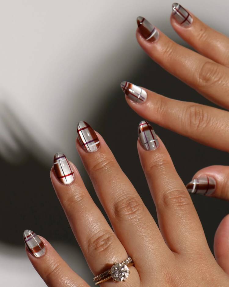 plaid cat eye nails