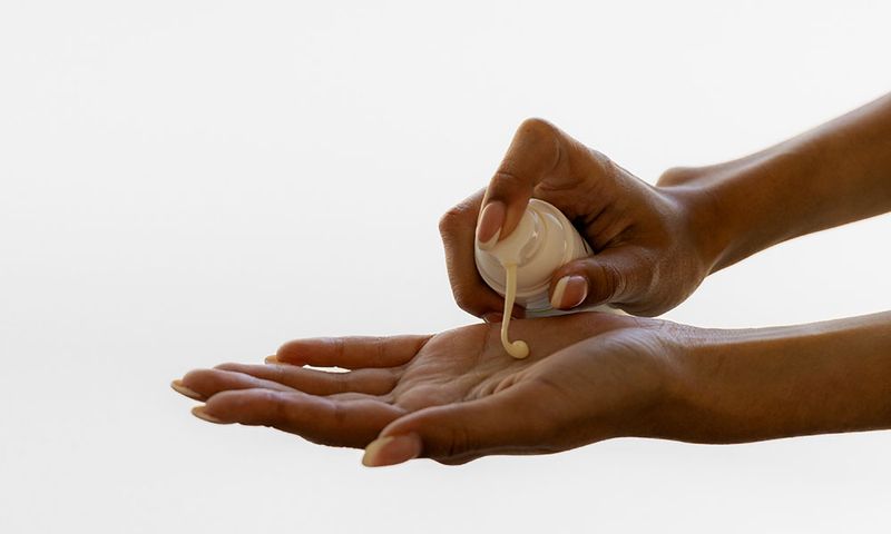 woman pumping cream onto hand