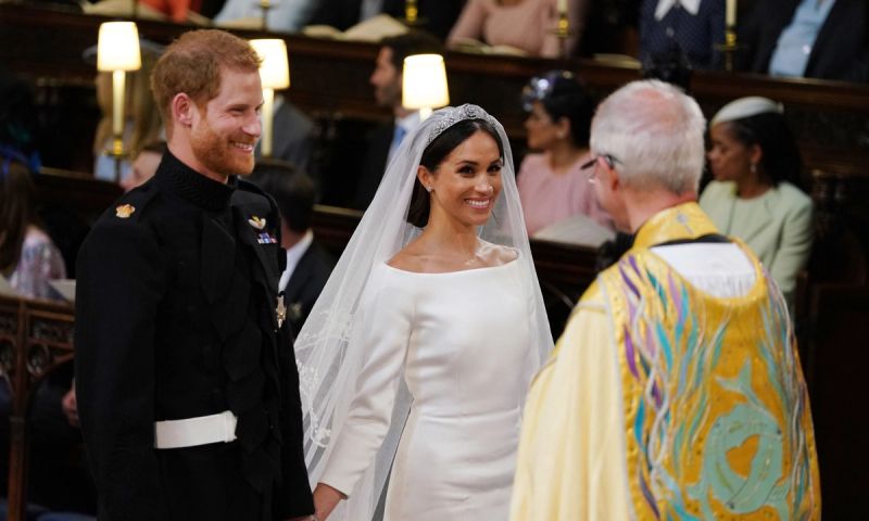 Prince Harry and Meghan Markle during their wedding service, conducted by the Archbishop of Canterbury Justin Welby in St George's Chapel at Windsor Castle on May 19, 2018 in Windsor, England.
