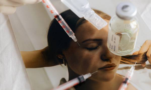 syringes and vial over skin photo