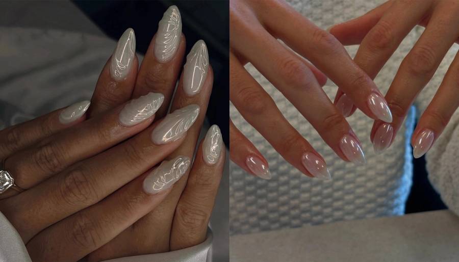 milky chrome nails