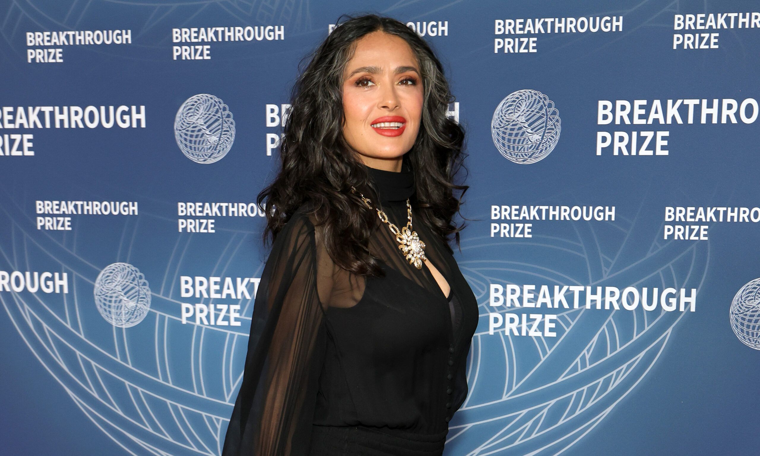 Salma Hayek attends the 11th Breakthrough Prize Ceremony at Barker Hangar on April 05, 2025 in Santa Monica, California.
