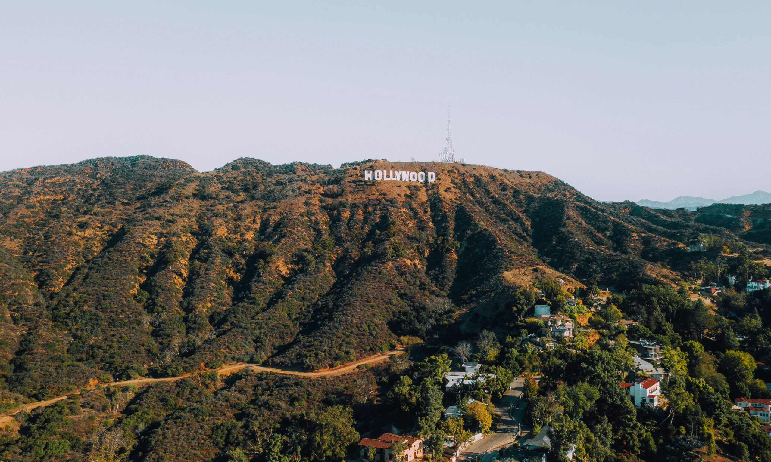 Aerial view of Hollywood sign in Los Angeles, CA
