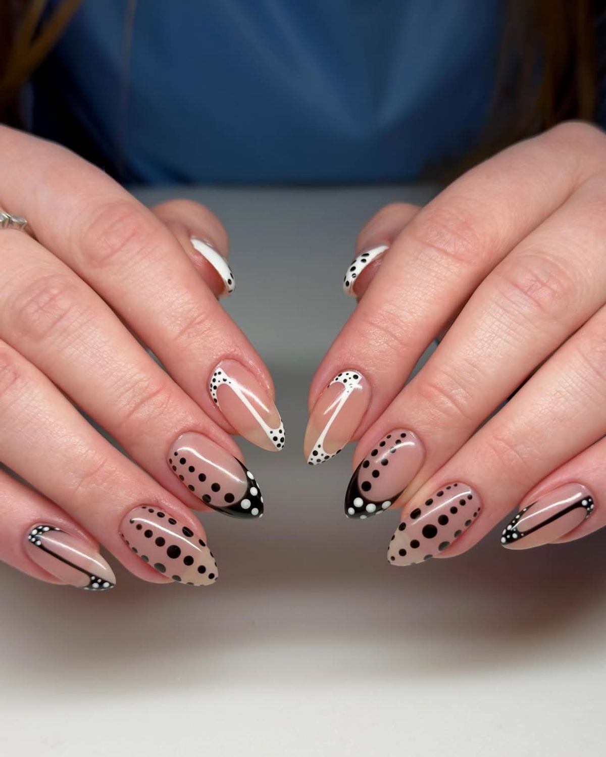 black and white polka dot nails