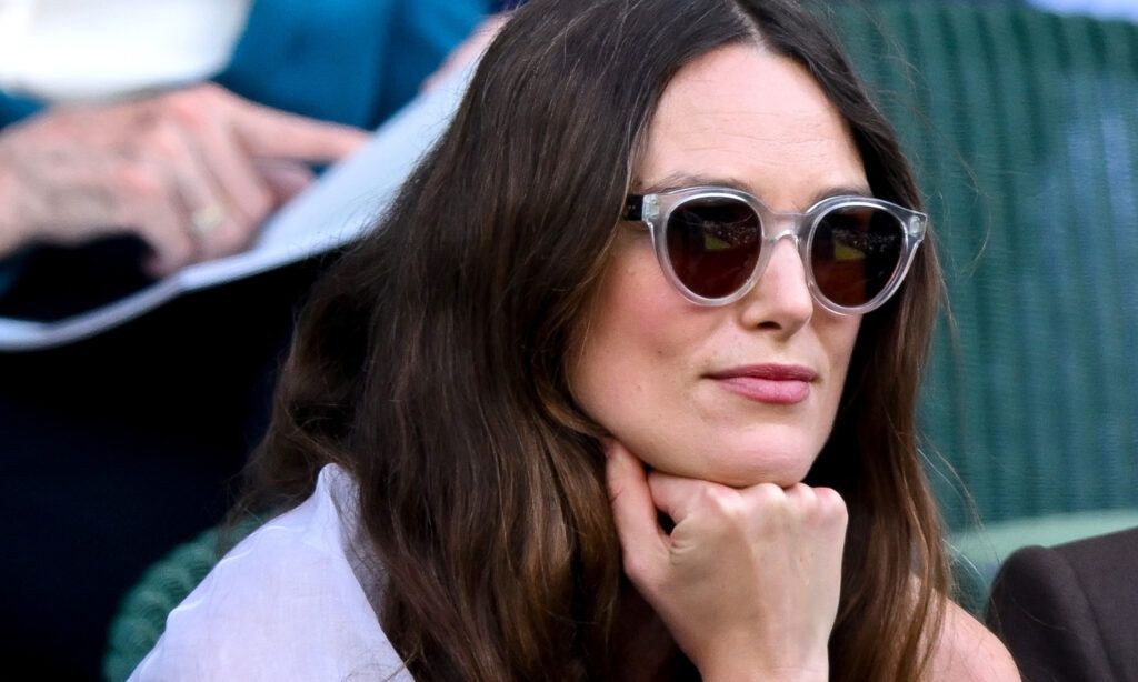 Keira Knightley attends day ten of the Wimbledon Tennis Championships at the All England Lawn Tennis and Croquet Club on July 10, 2024 in London, England.