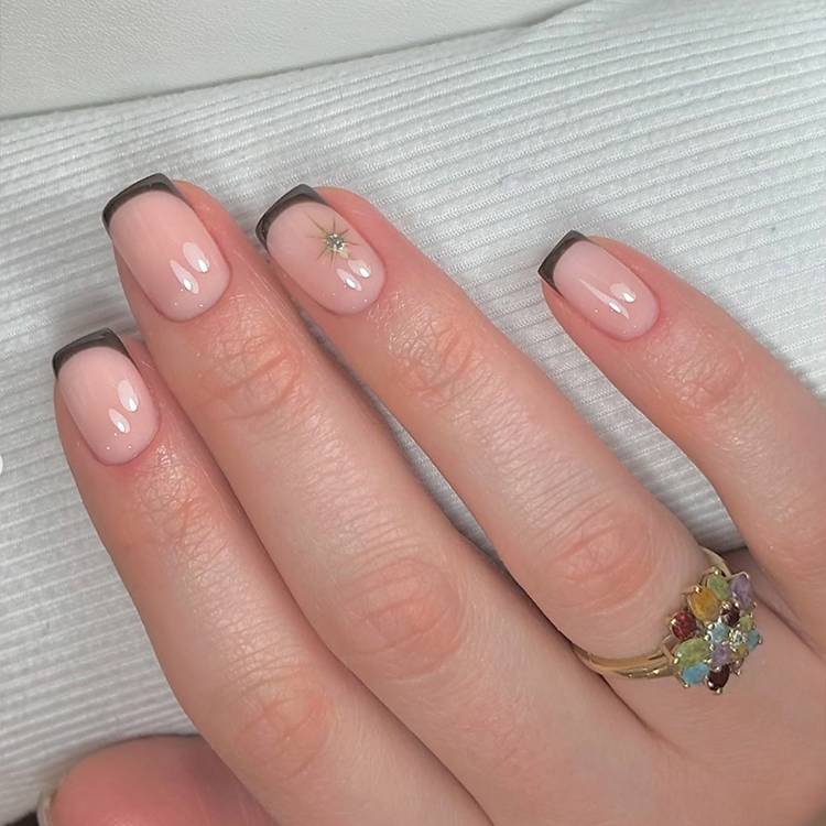 Square French Manicure With Nail Art