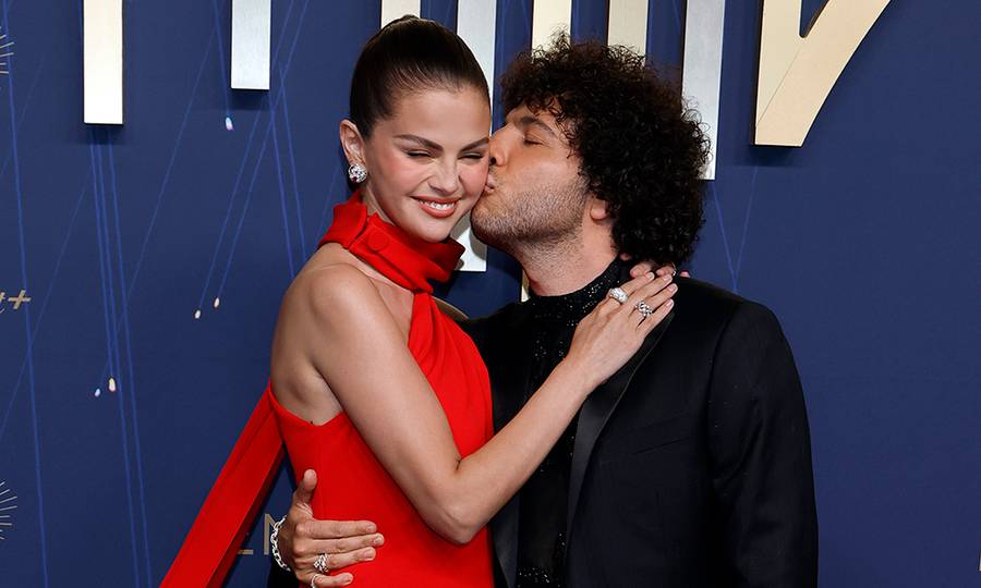 LOS ANGELES, CALIFORNIA - SEPTEMBER 14: (L-R) Selena Gomez and Benny Blanco attend the 77th Primetime Emmy Awards at Peacock Theater on September 14, 2025 in Los Angeles, California.