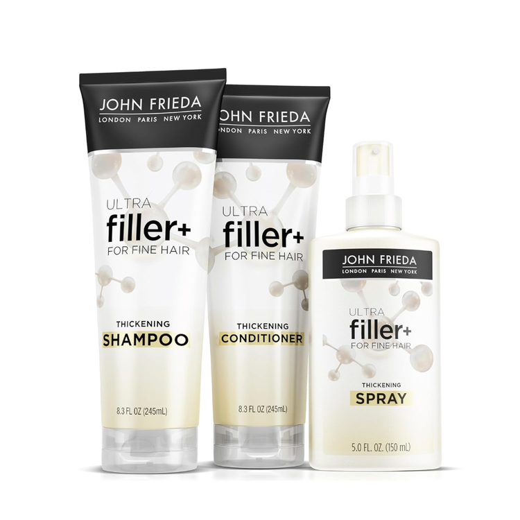 John Frieda’s ULTRAFiller+ Thickening Shampoo, Conditioner, Thickening Spray ($30)