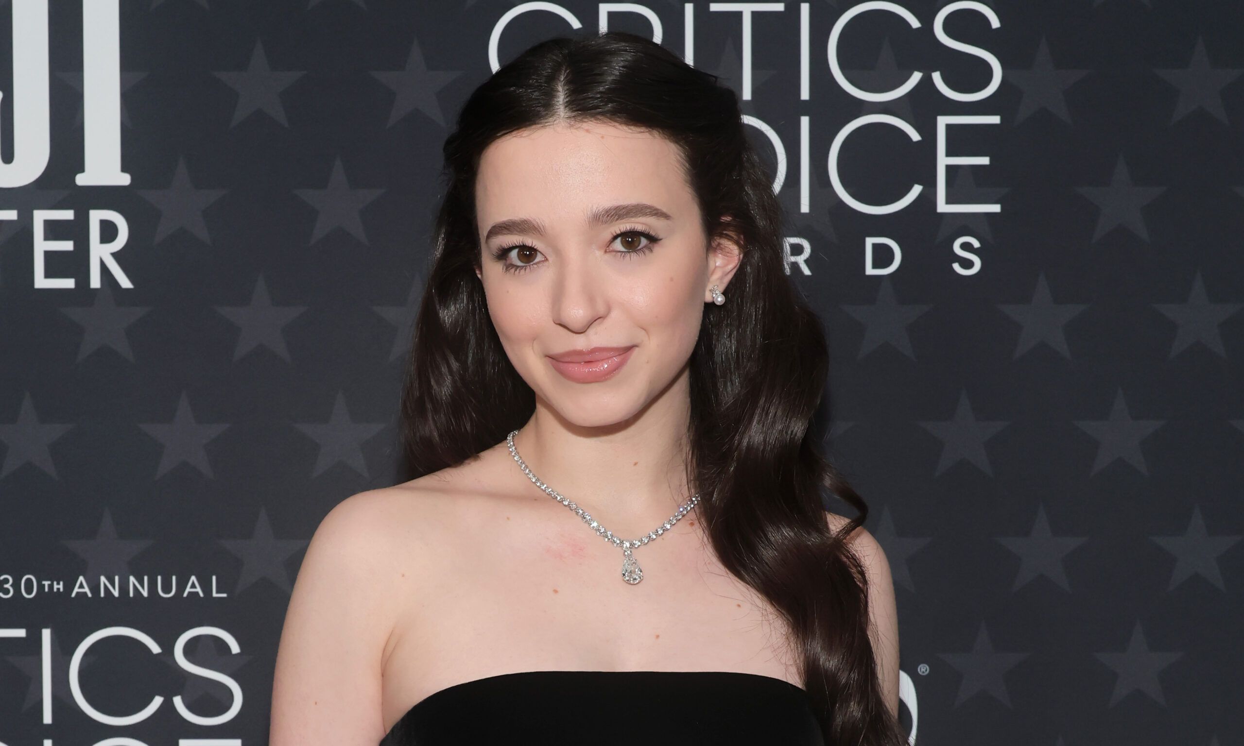 Mikey Madison poses in the press room during the 30th Annual Critics Choice Awards at Barker Hangar on February 07, 2025 in Santa Monica, California.