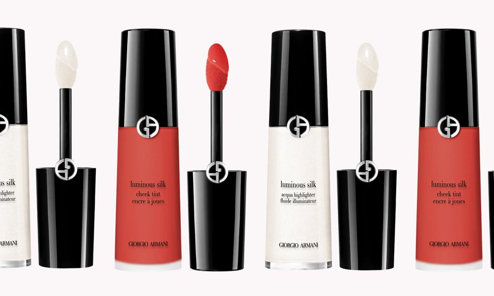 red liquid blush and white liquid highlighter