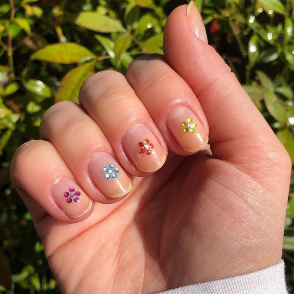 Gem Stickers on Sheer Nails