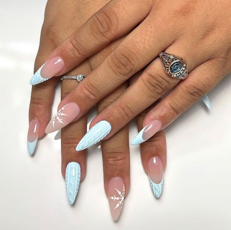 Icy Blue Sweater Nails