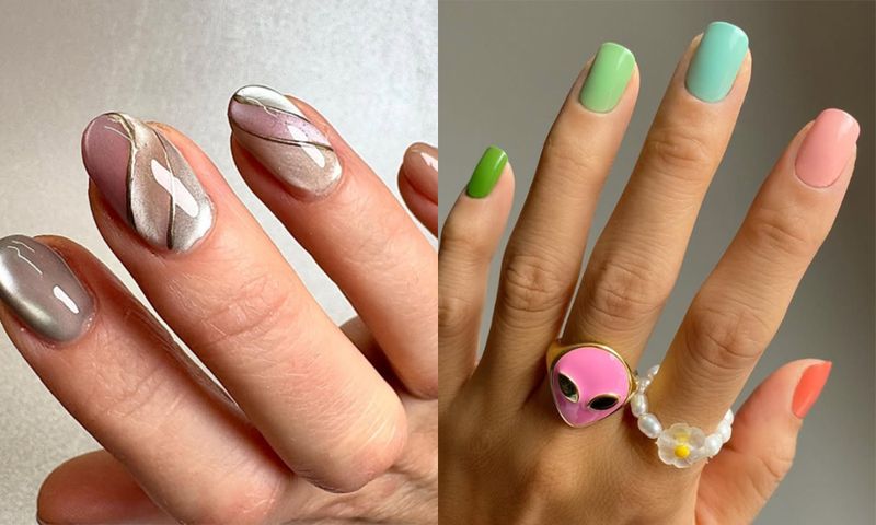 side by side images of nail art manicures for march