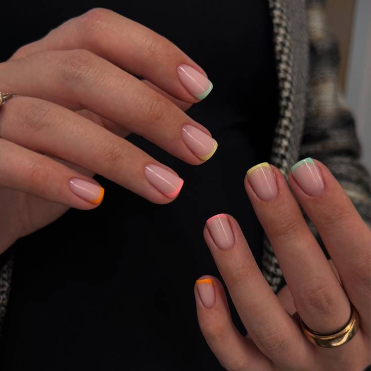 Multi-Colored Square French Tips