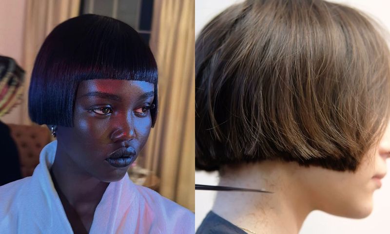 side by side images of women with short blunt bobs