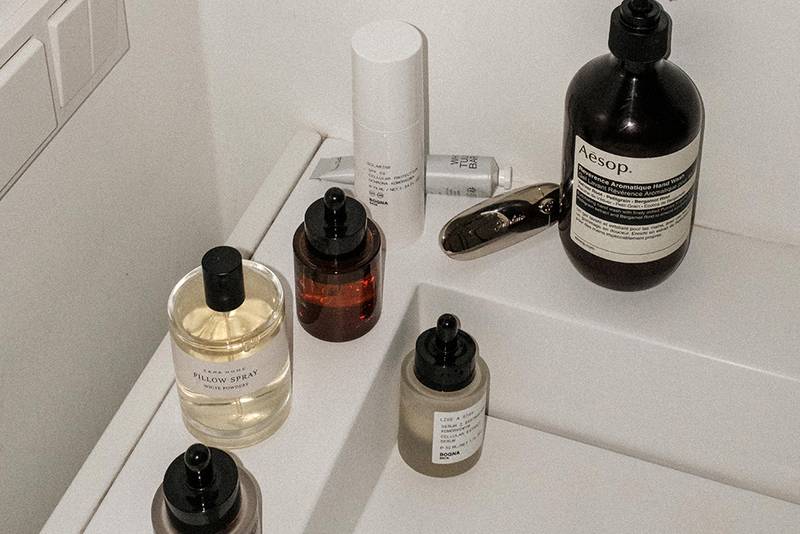 lcean aesthetics serene bathroom ambiance with luxury skincare