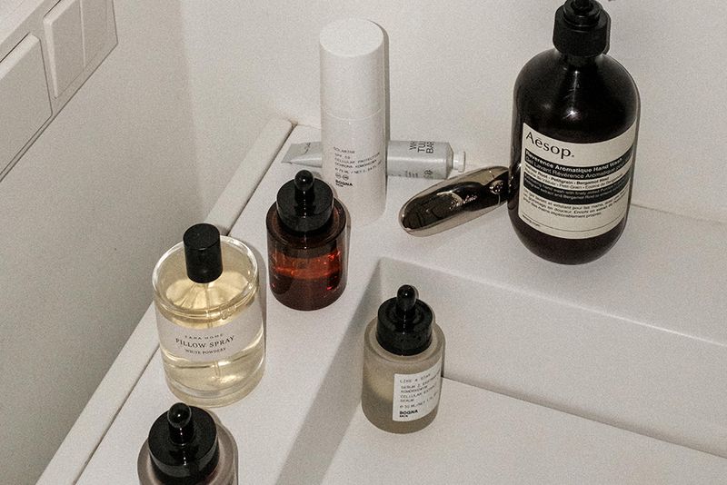 lcean aesthetics serene bathroom ambiance with luxury skincare