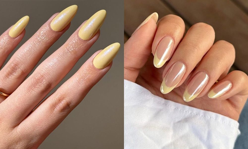 yellow chrome nails