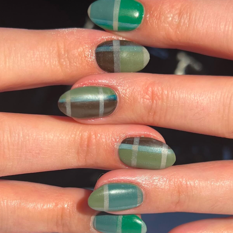 Muted Green Plaid Nails