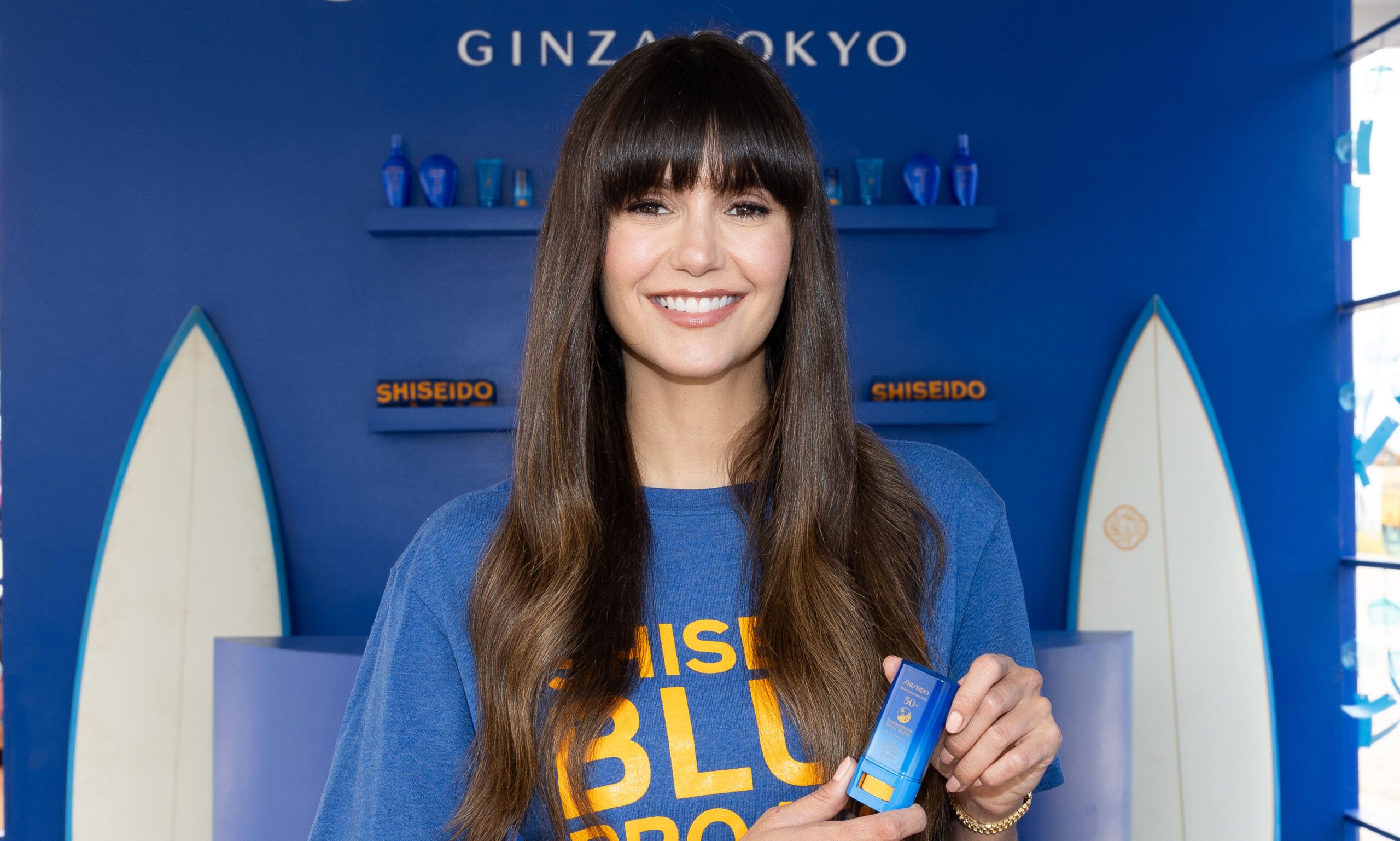 Nina Dobrev attending the 2024 US Open of Surfing with skin care brand Shiseido