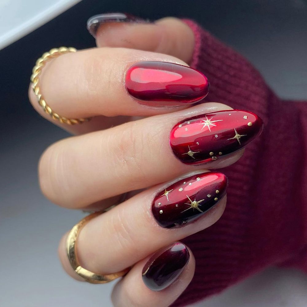 Red and Gold Chrome Nails