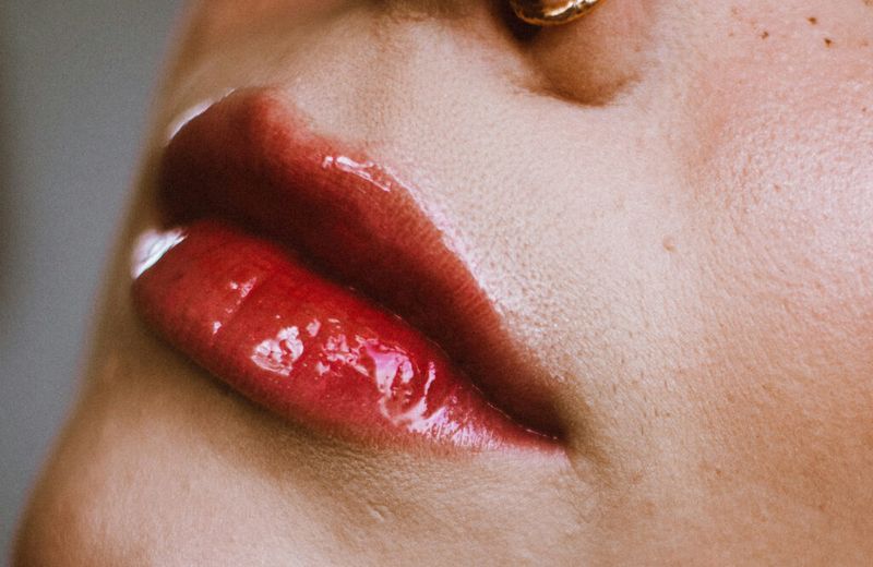 close up of glossy lips