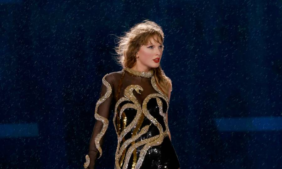 Taylor Swift performs onstage during The Eras Tour at Hard Rock Stadium on October 18, 2024 in Miami Gardens, Florida.