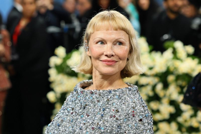 Pamela Anderson attends The 2025 Met Gala Celebrating "Superfine: Tailoring Black Style" - Arrivals at Metropolitan Museum of Art on May 05, 2025 in New York City.