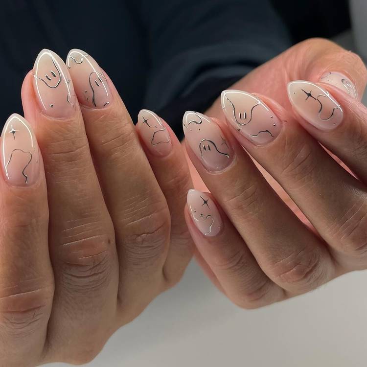 minimalist nails, squiggly ghosts
