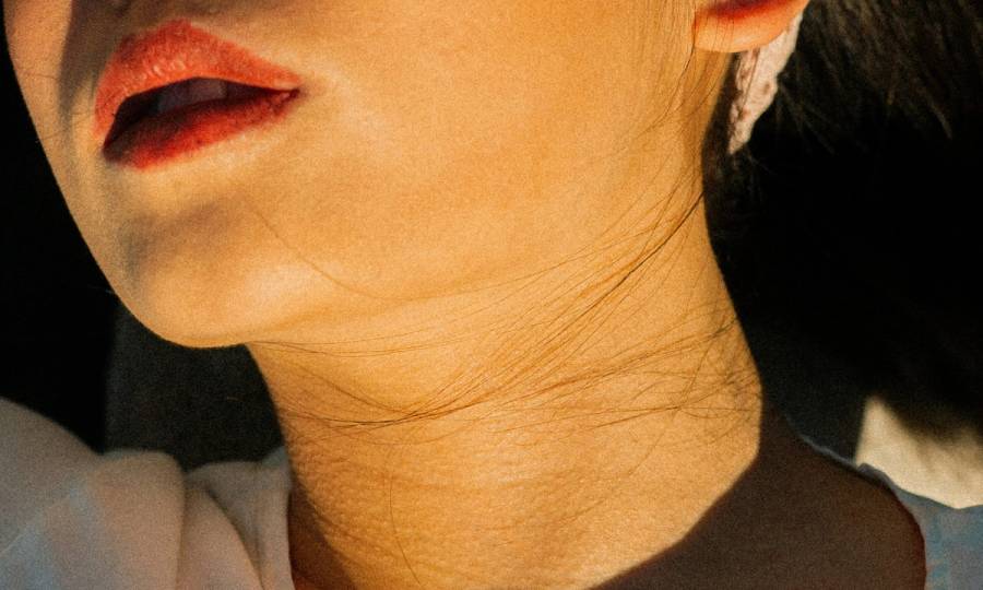 woman's chin and jaw area in sunlight