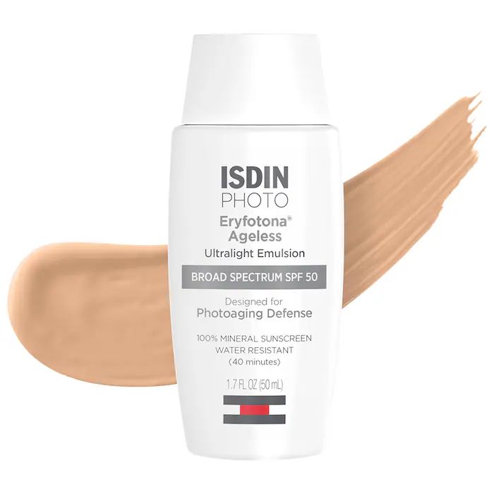 ISDIN PHOTO Eryfotona Ageless Ultralight Emulsion Broad Spectrum Sunscreen SPF 50 ($50)