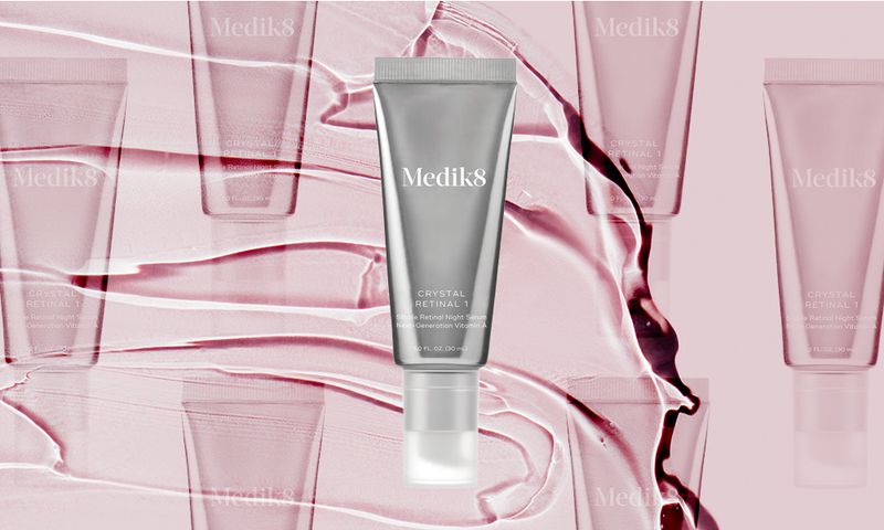 medik8 retinol on pink background
