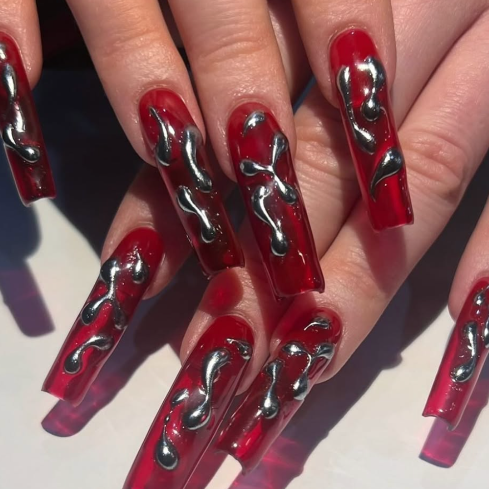 Futuristic Red Nails