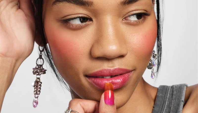 woman wearing Milk Makeup Cooling Water Jelly Tint Lip + Cheek Blush Stain