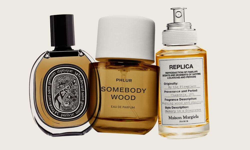 various fragrances on gray background