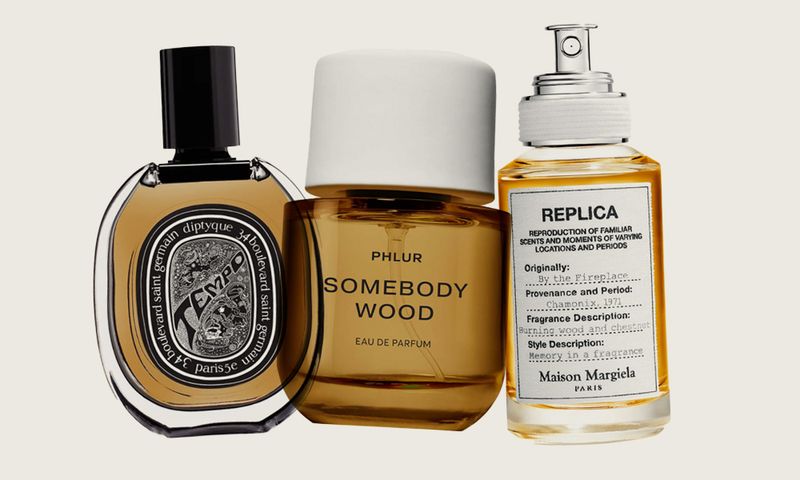 various fragrances on gray background