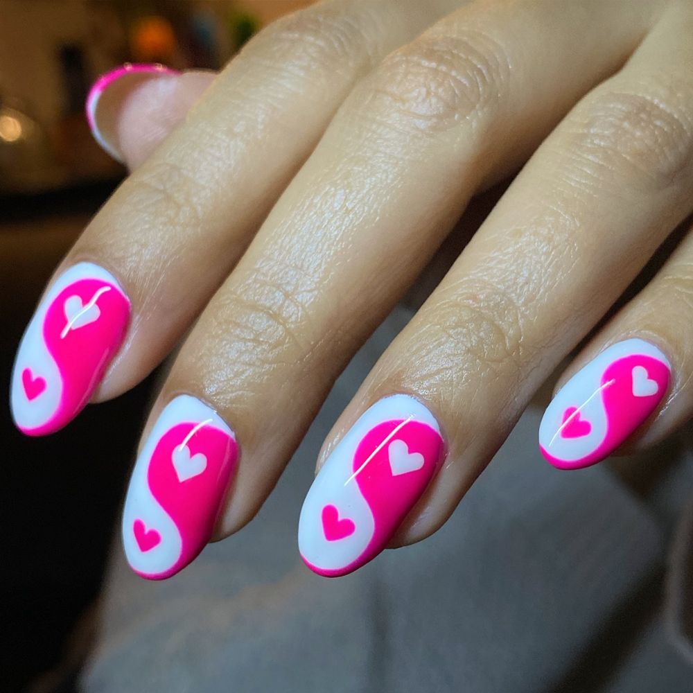 Hot Pink Yinyang Nails