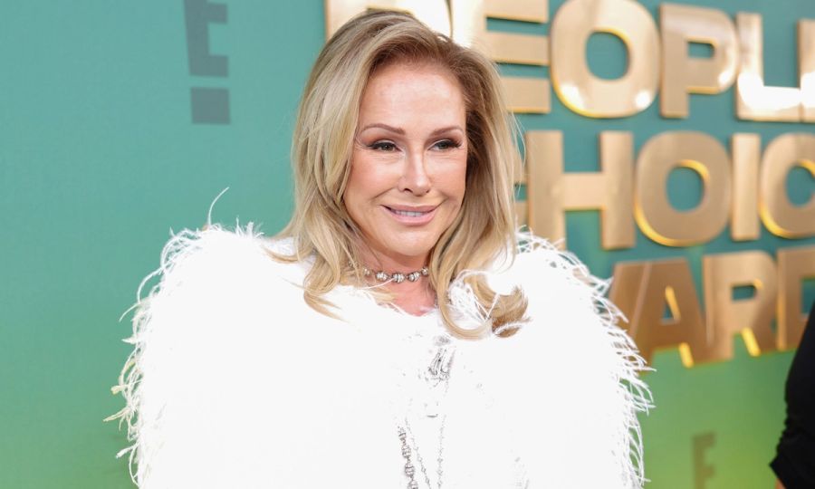 Kathy Hilton in a white feather coat at People's Choice Awards
