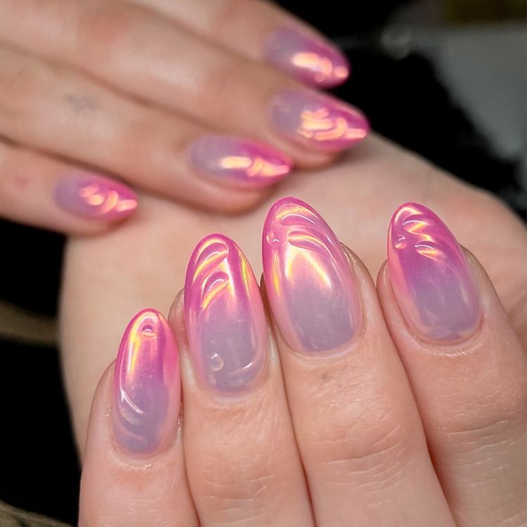 Textured Pink Chrome Nails