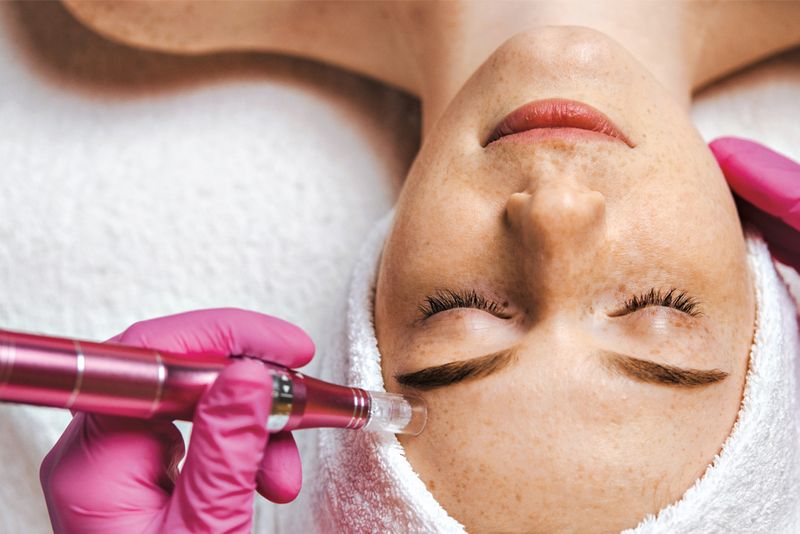 Woman getting cosmetic treatment on face