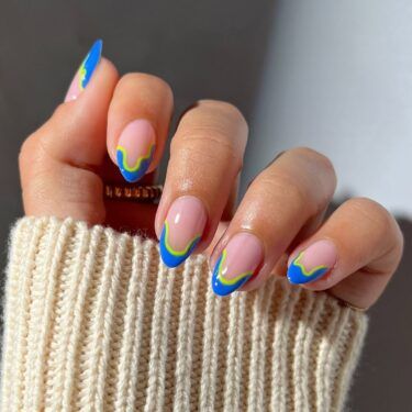 cool blue and neon yellow french manicures