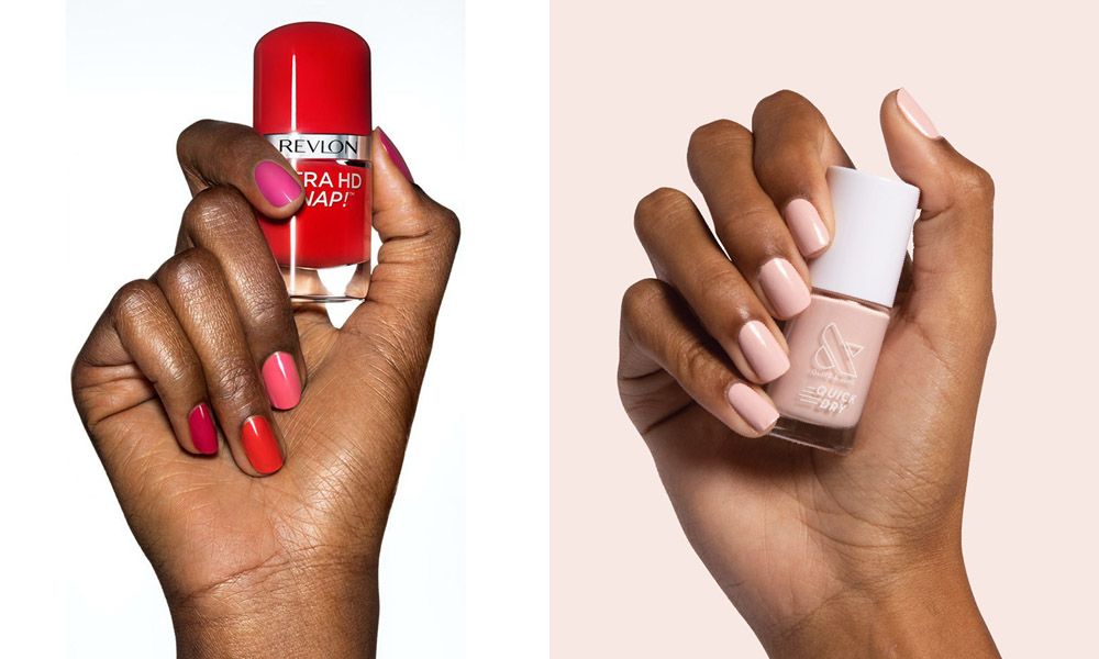 side by side images of manicured hands