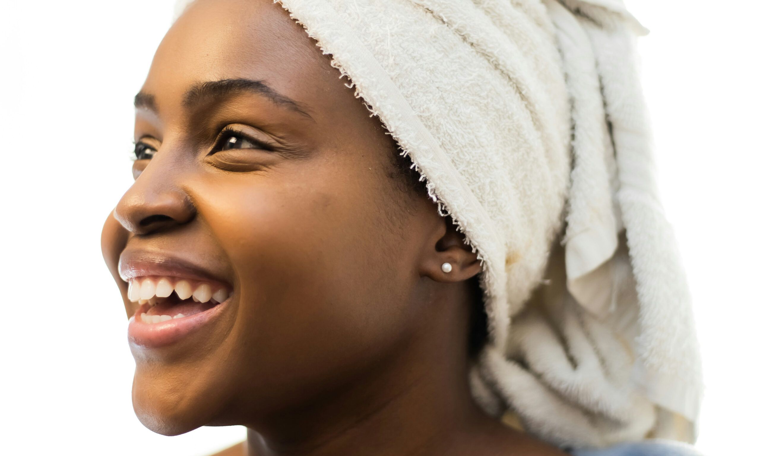 woman with clear skin smiling