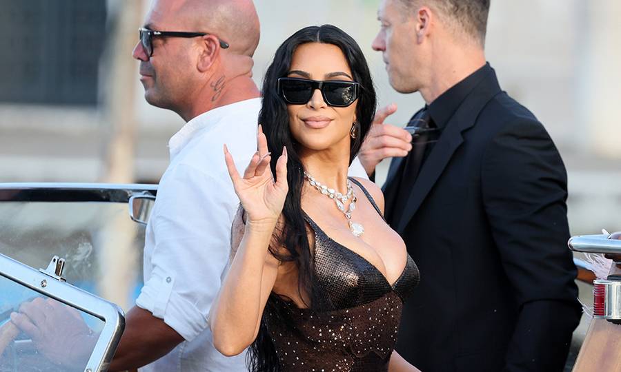 VENICE, ITALY - JUNE 27: Kim Kardashian sighting at the Jeff Bezos and Lauren Sanchez Wedding on June 27, 2025 in Venice, Italy.
