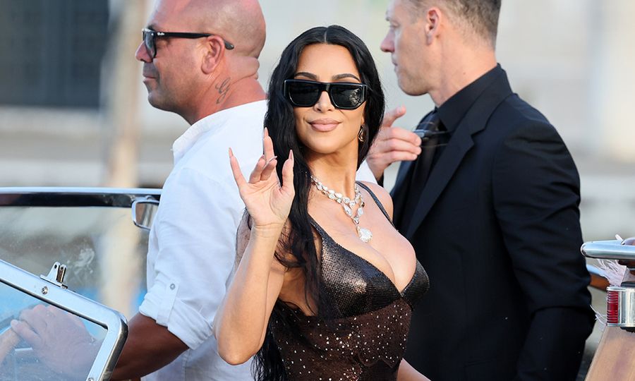 VENICE, ITALY - JUNE 27: Kim Kardashian sighting at the Jeff Bezos and Lauren Sanchez Wedding on June 27, 2025 in Venice, Italy.