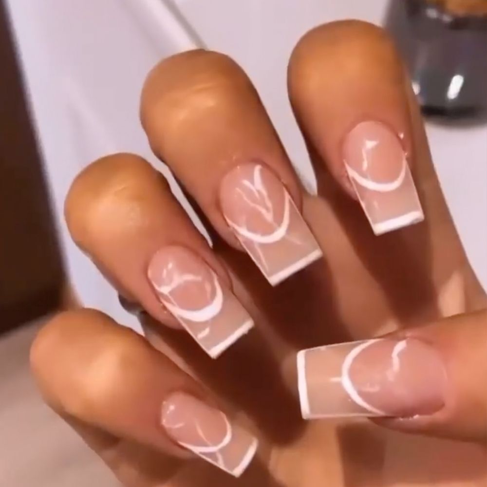 Marbled invisible French manicure