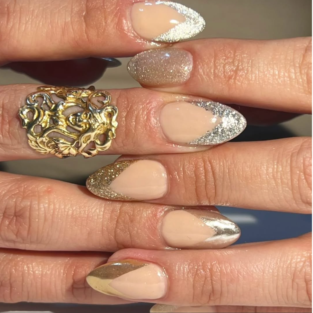 Gold and Silver V French Tips