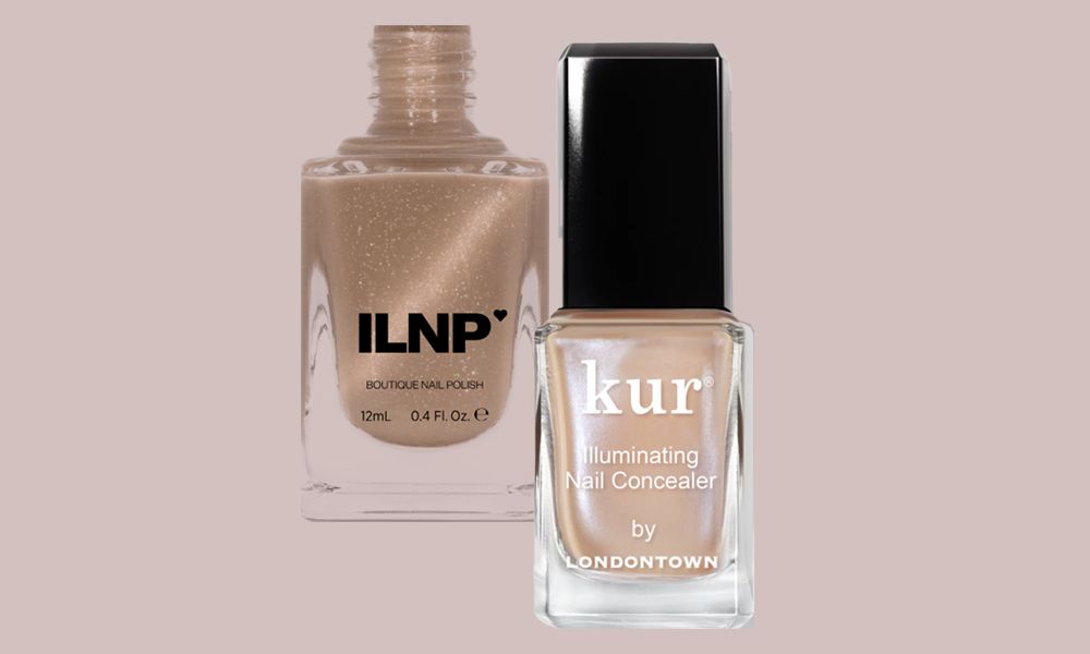 two champagne colored nail polishes