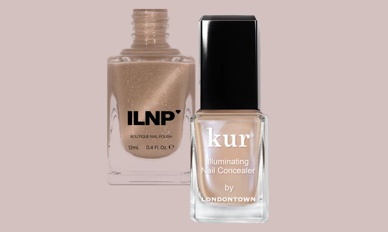two champagne colored nail polishes